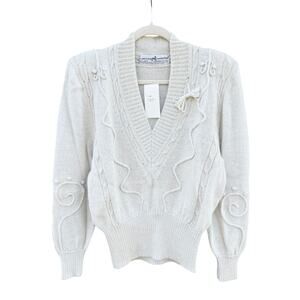 NWT Vintage PERUVIAN CONNECTION Ivory Alpaca Geometric Design Sweater Small S